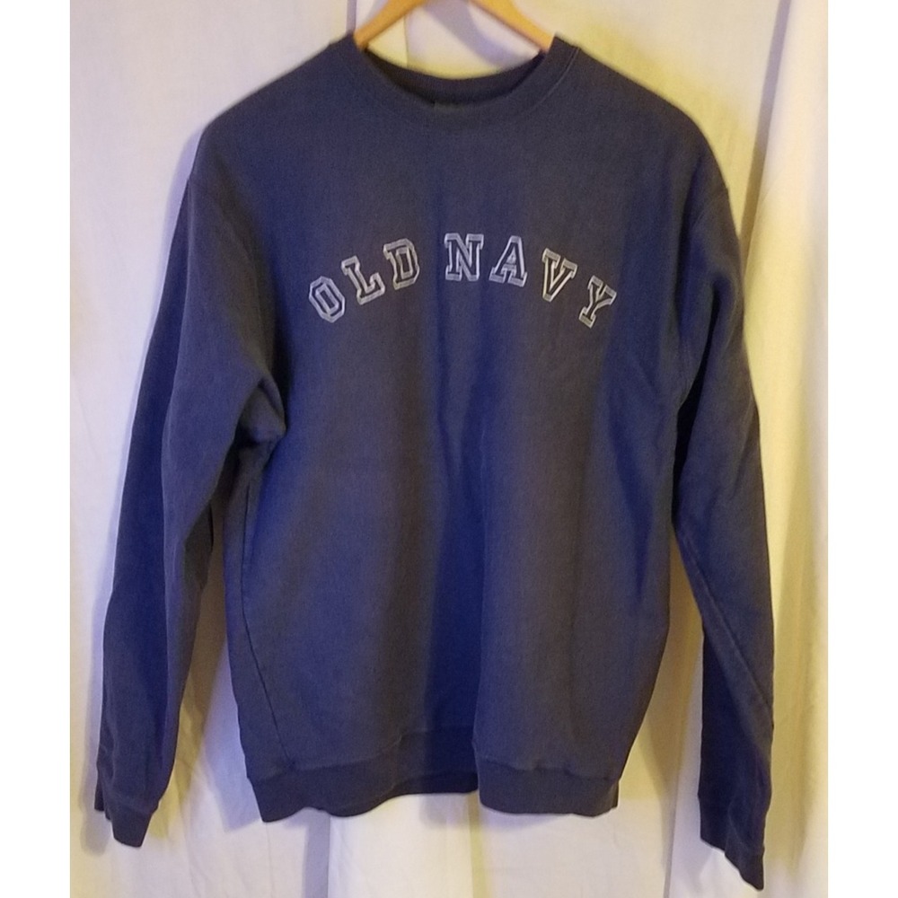 Vintage Old Navy Sweatshirt Sz L Navy Blue Spellout Logo Y2K